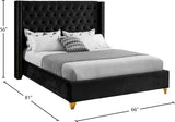 Barolo Luxurious Velvet Wing Bed with Tufted Design and Gold Nailhead Accents for Elegant Bedrooms