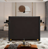 Barolo Luxurious Velvet Wing Bed with Tufted Design and Gold Nailhead Accents for Elegant Bedrooms