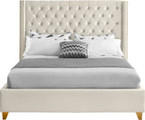Barolo Luxurious Velvet Wing Bed with Tufted Design and Gold Nailhead Accents for Elegant Bedrooms