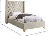 Barolo Luxurious Velvet Wing Bed with Tufted Design and Gold Nailhead Accents for Elegant Bedrooms