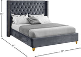 Barolo Luxurious Velvet Wing Bed with Tufted Design and Gold Nailhead Accents for Elegant Bedrooms