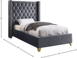 Barolo Luxurious Velvet Wing Bed with Tufted Design and Gold Nailhead Accents for Elegant Bedrooms