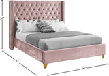 Barolo Luxurious Velvet Wing Bed with Tufted Design and Gold Nailhead Accents for Elegant Bedrooms