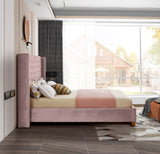 Barolo Luxurious Velvet Wing Bed with Tufted Design and Gold Nailhead Accents for Elegant Bedrooms