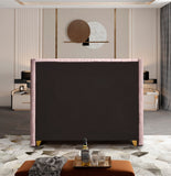 Barolo Luxurious Velvet Wing Bed with Tufted Design and Gold Nailhead Accents for Elegant Bedrooms