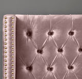 Barolo Luxurious Velvet Wing Bed with Tufted Design and Gold Nailhead Accents for Elegant Bedrooms