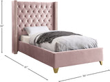 Barolo Luxurious Velvet Wing Bed with Tufted Design and Gold Nailhead Accents for Elegant Bedrooms