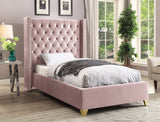 Barolo Luxurious Velvet Wing Bed with Tufted Design and Gold Nailhead Accents for Elegant Bedrooms