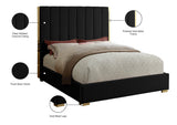 Becca Elegant Velvet Bed with Polished Gold Frame and Channel Tufting for Luxurious Bedroom Style