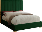 Becca Elegant Velvet Bed with Polished Gold Frame and Channel Tufting for Luxurious Bedroom Style