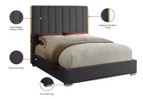 Becca Elegant Velvet Bed with Polished Gold Frame and Channel Tufting for Luxurious Bedroom Style