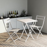 3-Piece Garden Coffee Set with Foldable Square Table and Chairs, Space-Saving Design Patio Bistro Set with Durable Metal Frame, White