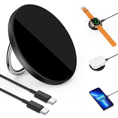 RORRY 3 in 1 Magnetic Wireless Charger, 15W Fast Charging Pad Phone Ring Holder, Μαg-Sαfe/Qi Wireless Charger Compatible with iPhone 12/13/14/15, Apple Watch 9/Ultra2/8/7/6/5/4/3/SE/Ultra,(White)