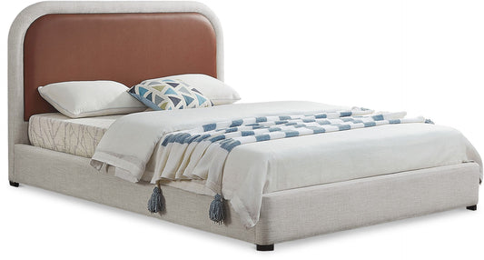 Blake Contemporary Bed with Cream Linen Fabric and Soft Padded Headboard for Modern Bedrooms