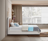 Blake Contemporary Bed with Cream Linen Fabric and Soft Padded Headboard for Modern Bedrooms