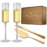 Wedding, Bridal Mr & Mrs Champagne Flutes Gift | Set of 2 (Gold)