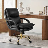 Brinna Genuine Leather Office Chair with 360-degree Swivel Wheels