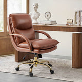 Brinna Genuine Leather Office Chair with 360-degree Swivel Wheels