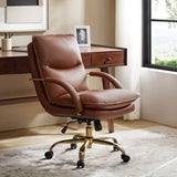 Brinna Genuine Leather Office Chair with 360-degree Swivel Wheels