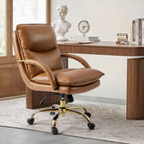 Brinna Genuine Leather Office Chair with 360-degree Swivel Wheels