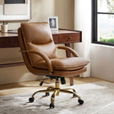 Brinna Genuine Leather Office Chair with 360-degree Swivel Wheels