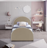 Brody Contemporary Velvet Bed with Cream Piping and Espresso Wood Legs for a Cozy Bedroom Retreat