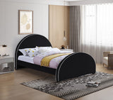 Brody Contemporary Velvet Bed with Cream Piping and Espresso Wood Legs for a Cozy Bedroom Retreat