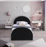 Brody Contemporary Velvet Bed with Cream Piping and Espresso Wood Legs for a Cozy Bedroom Retreat