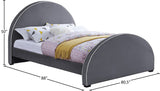 Brody Contemporary Velvet Bed with Cream Piping and Espresso Wood Legs for a Cozy Bedroom Retreat