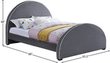 Brody Contemporary Velvet Bed with Cream Piping and Espresso Wood Legs for a Cozy Bedroom Retreat