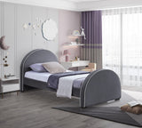 Brody Contemporary Velvet Bed with Cream Piping and Espresso Wood Legs for a Cozy Bedroom Retreat