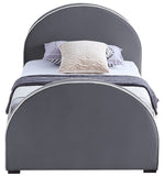 Brody Contemporary Velvet Bed with Cream Piping and Espresso Wood Legs for a Cozy Bedroom Retreat
