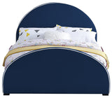 Brody Contemporary Velvet Bed with Cream Piping and Espresso Wood Legs for a Cozy Bedroom Retreat