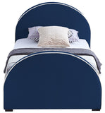 Brody Contemporary Velvet Bed with Cream Piping and Espresso Wood Legs for a Cozy Bedroom Retreat