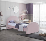 Brody Contemporary Velvet Bed with Cream Piping and Espresso Wood Legs for a Cozy Bedroom Retreat