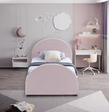 Brody Contemporary Velvet Bed with Cream Piping and Espresso Wood Legs for a Cozy Bedroom Retreat
