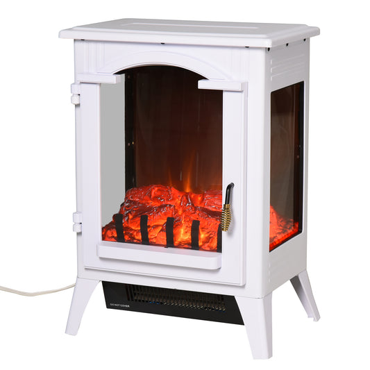 HOMCOM 23" Electric Freestanding Fireplace, Fireplace Stove with Realistic LED Flames and Logs and Overheating Protection, 750W/1500W, White