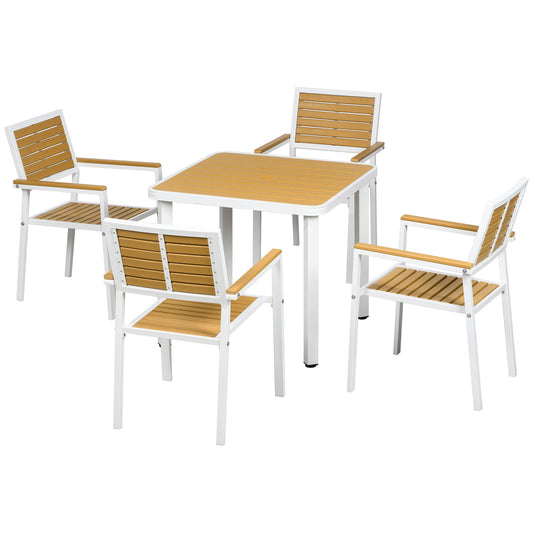 Outsunny 5-Piece Patio Dining Set Yellow Aluminum Outdoor Furniture with HDPE Materials Umbrella Hole for Garden