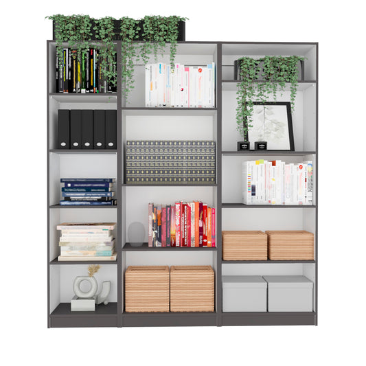 Ocala 3 Piece Living Room Set with Home Bookcase, Home 4 Shelves Bookcase & Home Xs Bookcase, Matt Gray / White, Modern Storage Solutions for Living Room, Office, and Bedroom