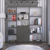Pooler 3 Piece Living Room Set with Home Bookcase, Home Xs Bookcase & Home 2-Door Bookcase, Matt Gray / White, Modern Storage for Living Room, Bedroom, and Office