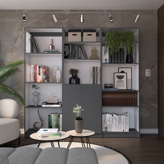 Aynor 3 Piece Living Room Set with Home Bookcase, Home 4 Shelves Bookcase & Home 2-Door Bookcase, Matt Gray / White, Modern Storage for Living Room, Office, and Bedroom
