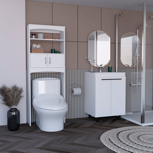 Alder 2 Piece Bathroom Set, Over The Toilet Cabinet + Vanity Sink, White