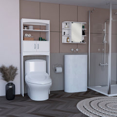 Hampton 2 Piece Bathroom Set, Over The Toilet Cabinet + Medicine Cabinet , White