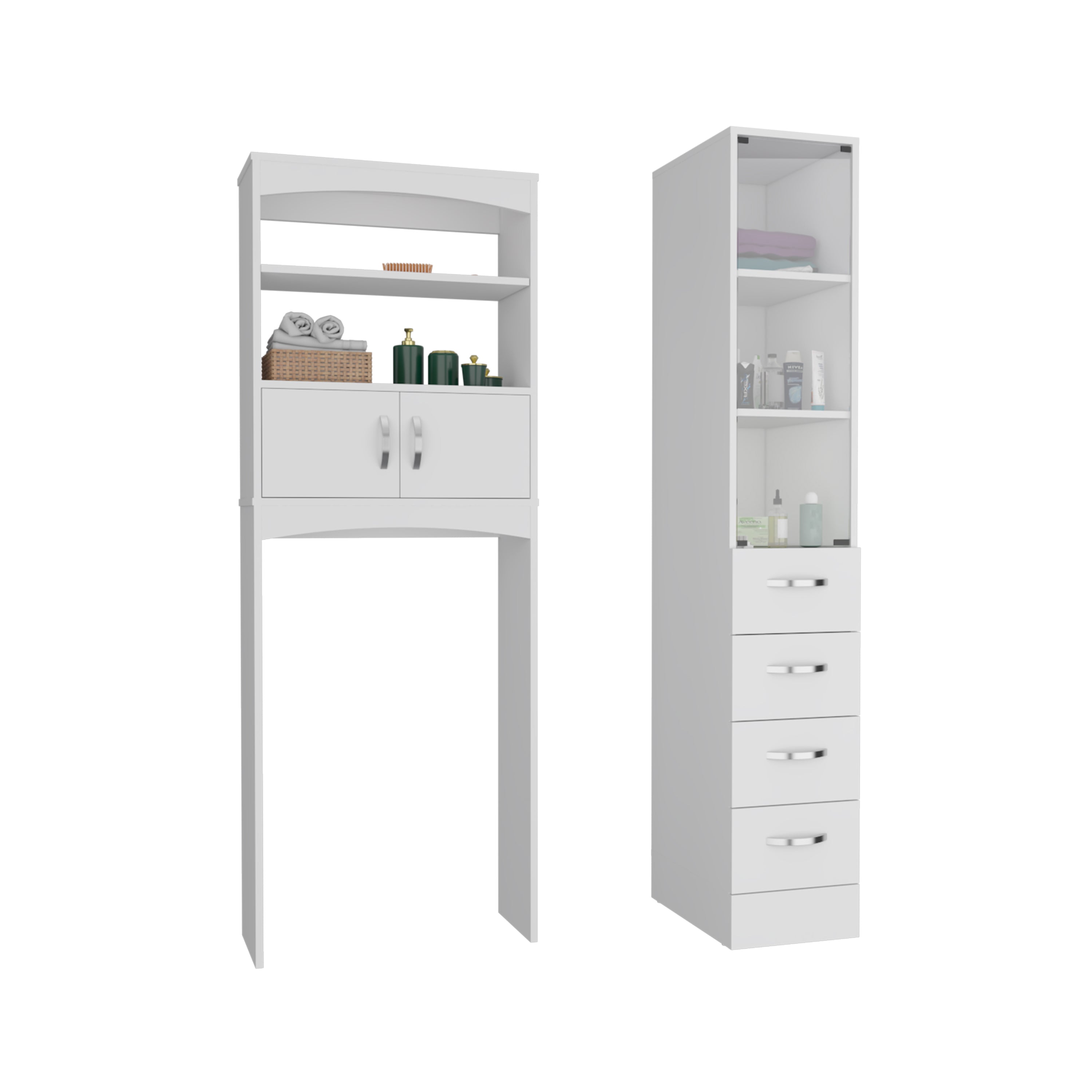 Sheridan 2 Piece Bathroom Set, Linen Cabinet + Over The Toilet Cabinet, White