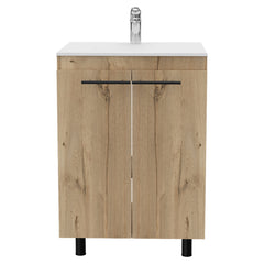 Hartford 2 Piece Bathroom Set, Linen Cabinet + Bathroom Vanity , Light Oak