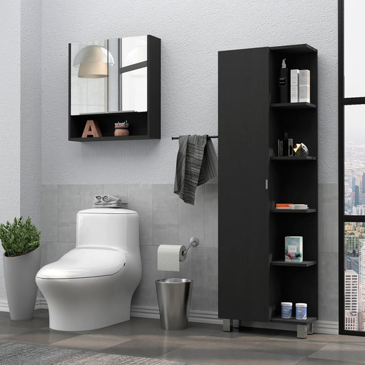 TUHOME Barre 2-Piece Bathroom Set with Tall Storage Cabinet and Wall-Mounted Cabinet, Modern Bathroom Storage Solution, 62.2"H x 20.1"W x 8.5"D, Black