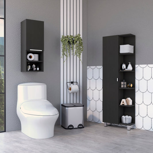 TUHOME Concord 2-Piece Bathroom Set with Tall Storage Cabinet and Wall-Mounted Cabinet, Modern Bathroom Storage Solution, 62.2"H x 20.1"W x 8.5"D, Black