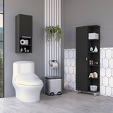 TUHOME Concord 2-Piece Bathroom Set with Tall Storage Cabinet and Wall-Mounted Cabinet, Modern Bathroom Storage Solution, 62.2"H x 20.1"W x 8.5"D, Black