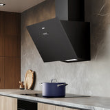 Pre-Order | Ciarra 60cm Inclined Angled Cooker Hood Recirculation or Extraction Modes Stainless Steel Design in Black CBCB6762A-OW