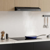 CIARRA 60cm Slim Recirculating Integrated Canopy Cooker Hood in Black Under Cabinet CBCB6903D-B